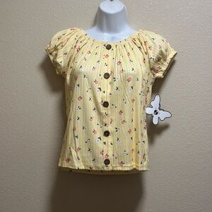 Floral Yellow Button-Up Top